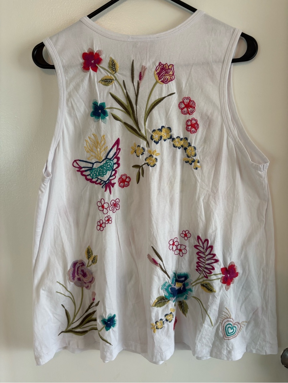 JOHNNY WAS Embroidered Sleeveless Swing Tank Top! White Cotton Knit! Size Large - Picture 4 of 10